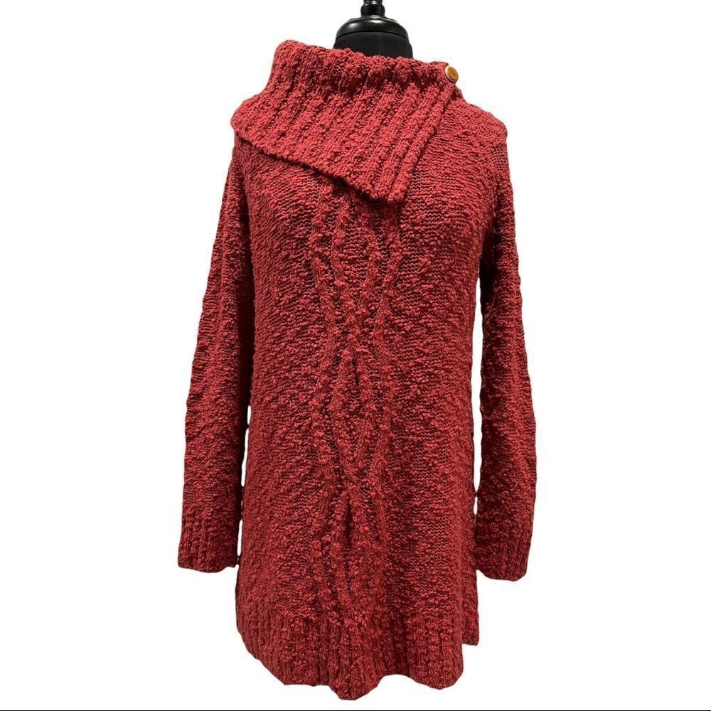 𝅺Anthropologie Moth Cowl Neck Mixed Knit Burnt Sienna Tunic Sweater Sz L